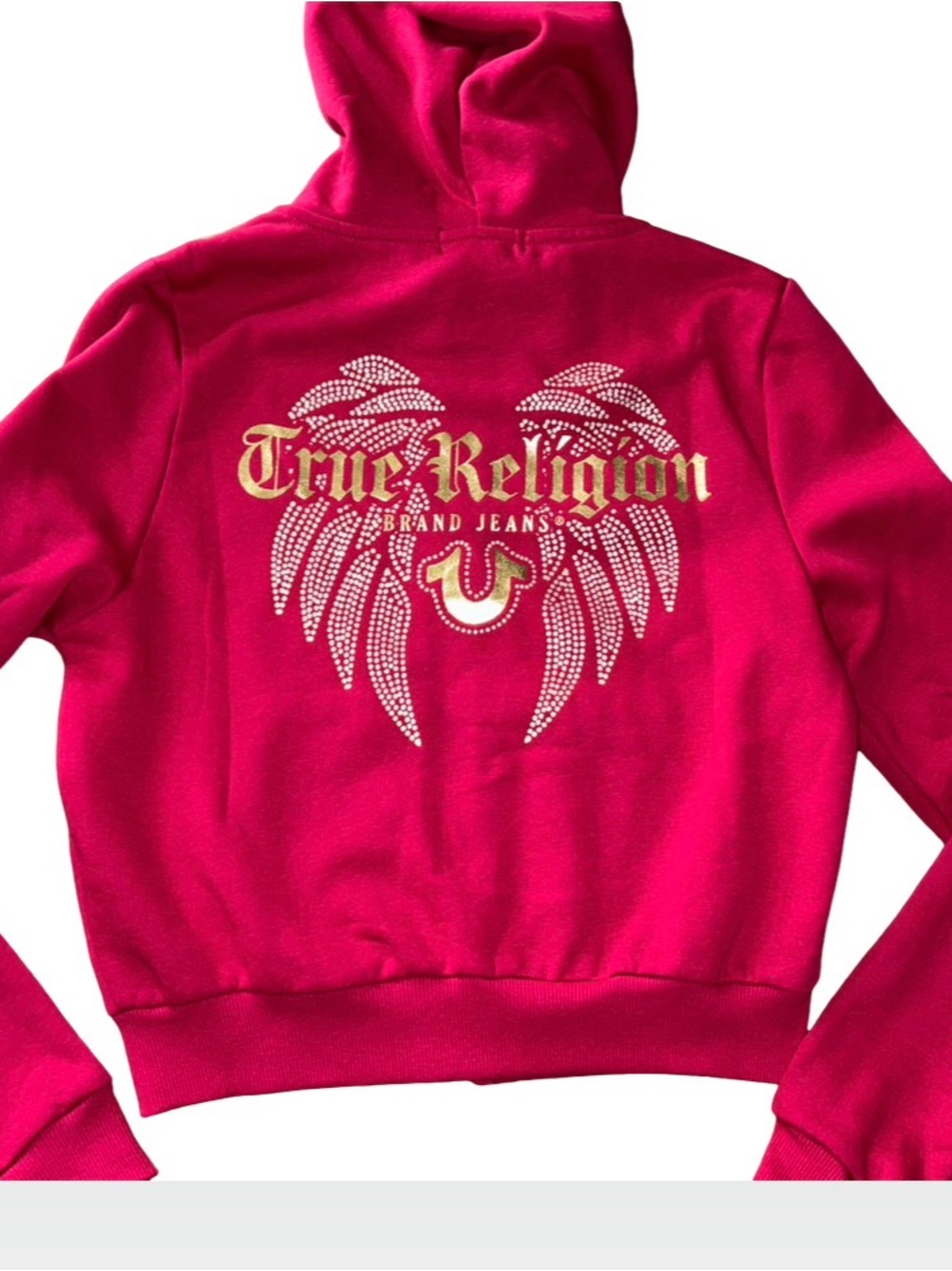 TRUE RELIGION BLING GLITTER SILVER WINGS FLEECE ZIP UP HOODIE NWT - Picture 4 of 11